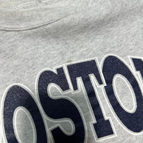 Vintage 90s Boston Crewneck Mens Large Grey Navy Blue Spellout Sweatshirt - Picture 5 of 5